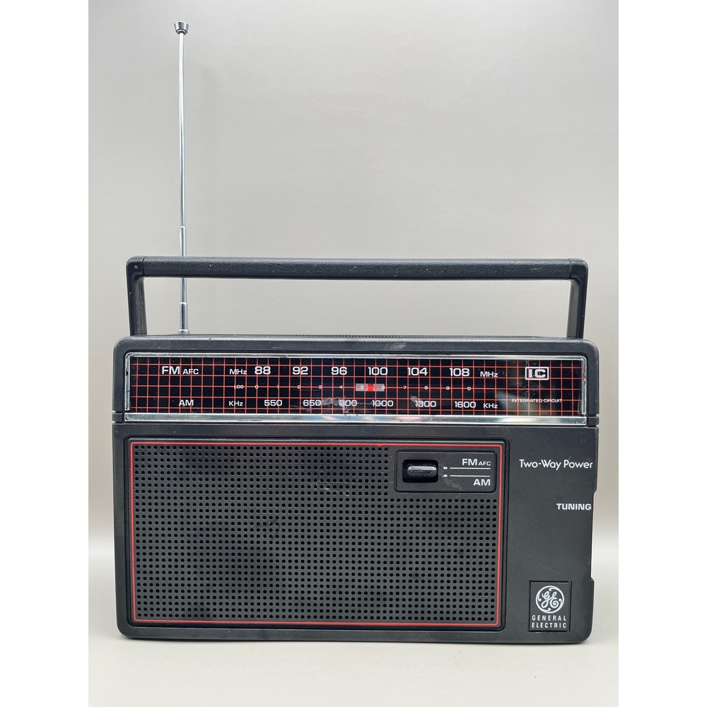 GE General Electric AM FM Portable Radio Two-Way Black Model 7-2665D Vtg Tested!